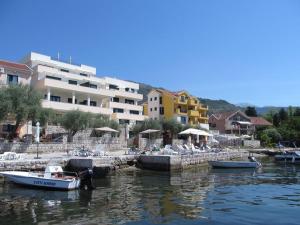 a group of boats in a body of water with buildings at Tondo in Tivat