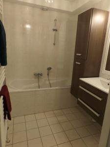 a bathroom with a tub and a sink at Wellness huis op de Goudsberg in Lunteren