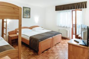 a bedroom with a bed and a television in it at Hotel reAktiv in Zreče
