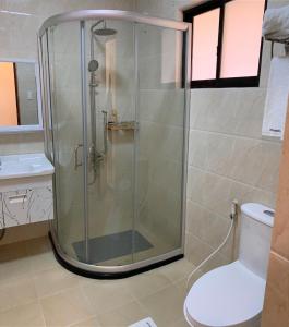bagno con doccia in vetro e servizi igienici. di Camotes Ocean Heaven Resort a Camotes Islands