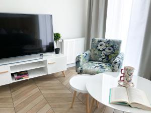 Televízia a/alebo spoločenská miestnosť v ubytovaní ONE Apartamenty Gąsiorowskich 4