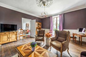 a living room with two chairs and a television at Manoir du Moulin in Sainte-Hermine