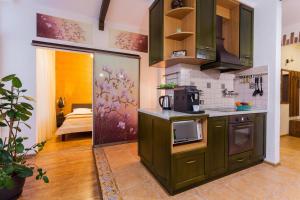 Kitchen o kitchenette sa NAVIT apartments with breakfast, near the railway station, the city center, the park