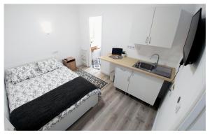 a small bedroom with a bed and a sink at Casa Lagunera in La Laguna