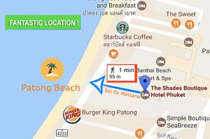 un mapa de las playas de Cabo Beach en The Shades Hotel 50 meter Beach Front, en Patong Beach