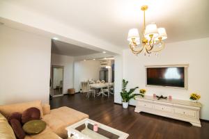 a living room with a couch and a tv at Residence Riverside in Galaţi