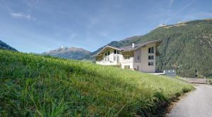 a house on the side of a grassy hill at Appartementhaus Pinnisblick in Neustift im Stubaital