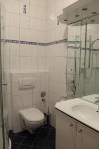 een badkamer met een toilet en een wastafel bij Haus Lucie in Heringsdorf