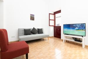 salon z kanapą i telewizorem w obiekcie Casinha da Barreta w mieście Olhão