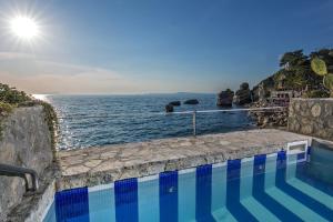 ヴィーコ・エクエンセにあるCapo la Gala Hotel&Wellnessの海の景色を望むスイミングプール
