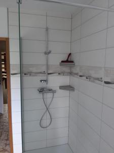 a shower with a shower head in a bathroom at Ferienwohnung Birgit in Winterberg