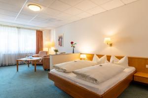 a hotel room with a bed and a living room at Residenz Royal in Sandhausen