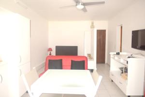TV a/nebo společenská místnost v ubytování Charmant studio avec vue sur mer au Moule, 20 m² + terrasse