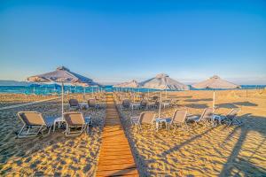 Emi Seaside في أمودارا هيراكليو: مجموعة من الكراسي والمظلات على الشاطئ