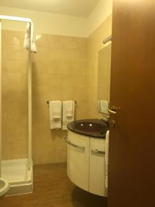 een badkamer met een wastafel, een bad en een douche bij La Maison du Bonheur in Pré-Saint-Didier