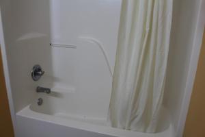 a bathroom with a shower curtain and a tub at Magnolia Inn and Suites Southaven in Southaven