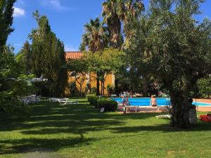 a group of people sitting by a swimming pool at Farmstay La Morella in Battipaglia