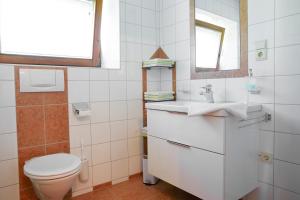 łazienka z toaletą i umywalką w obiekcie Haus Elfi Fiegl w mieście Oetz +29 zdjęć