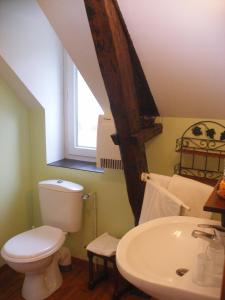 uma casa de banho com um WC e um lavatório em Auberge Les Tonnelles em Saint-Léonard