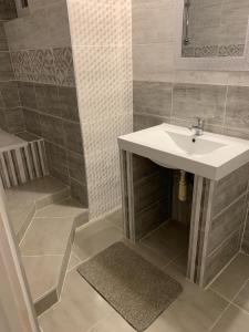 a bathroom with a sink and a walk in shower at Airport16 bed and breakfast in Budapest +41 photos