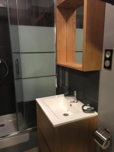 a bathroom with a sink and a shower at Cassis et ses trésors in Cassis