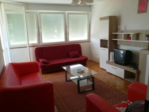 salon z czerwoną kanapą i telewizorem w obiekcie Apartment Pula w Puli
