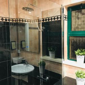 a bathroom with a sink and a glass shower at Alameda Garden in Faro