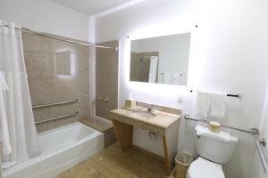 Cuero的住宿－Executive Inn & Suites Cuero，浴室配有卫生间、盥洗盆和淋浴。