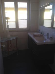 a bathroom with a sink and a mirror at Pension Weber in Tamsweg