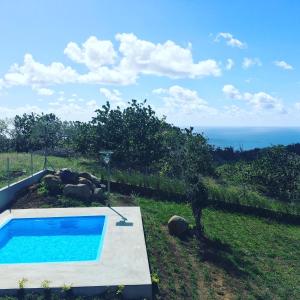 a swimming pool with the ocean in the background at Rodrigues Holiday Family Villa Zourit in Rodrigues Island