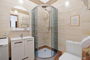 ソポトにあるApartament 3 osobowy w Centrum 50 m do ul Monte Cassinoのバスルーム(シャワー、トイレ、シンク付)