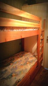 ブール・サン・モーリスにあるLes 3 marmottes- le Solaretの木製の二段ベッド(花の毛布付)