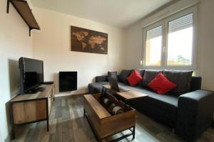 a living room with a couch and a tv at Le Galtz - GÎTES MARCK in Ammerschwihr