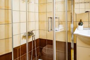 e bagno con doccia, servizi igienici e lavandino. di 2 Bedrooms-Perfect Center Location-Amazing View a Ioannina