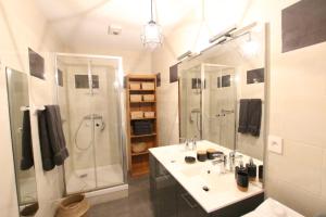 a bathroom with a shower and a sink and a toilet at Colmar City Center - Bright and Large Appartement REMPARTS in Colmar +31 photos