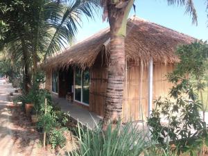 a straw hut with a palm tree in front of it at Huen Him Bung in Chiang Rai