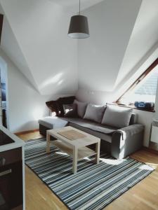 a living room with a couch and a coffee table at Apartament Kasprowy Jaszczurówka in Zakopane