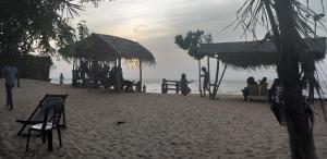 カルピティヤにあるOcean View Beach Resort - Kalpitiyaの浜辺に座る人々