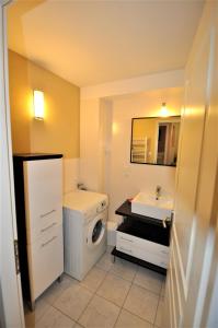 a bathroom with a washing machine and a sink at Appartement 6 pers - Les 4 Loups au pied des pistes in Gérardmer