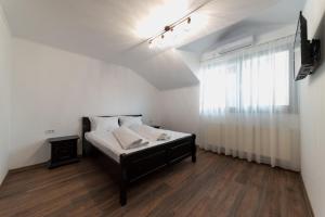 um quarto com uma cama e uma janela em Dr House em Mioveni