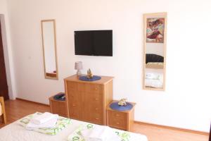 a bedroom with a bed and a tv on a wall at Guest House Tomanovic in Herceg-Novi