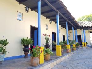 a row of potted plants inront of a building at Hotel Lirice Colonial in Comitán