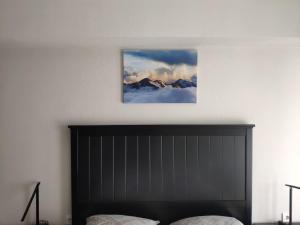 a bedroom with a bed and a picture on the wall at Apartments 315 New Gudauri 2 blok in Gudauri