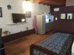 Apartamento Nuevo Centro في قرطبة: غرفة معيشة مع ثلاجة ومطبخ