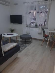 a living room with a couch and a table at Apartman Mango Banja Luka center hospital Free parking in Banja Luka