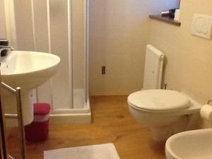 a bathroom with a white toilet and a sink at B&B El Pojo in Ala