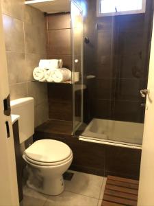 a bathroom with a toilet and a shower at Apartment Lam62 in Bahía Blanca