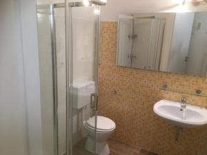 a bathroom with a shower and a toilet and a sink at Agriturismo G.GARTROZ in Gorizia