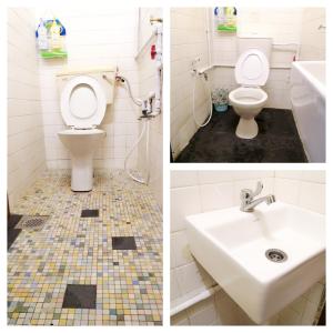 2 immagini di un bagno con servizi igienici e lavandino di Coffee & Tea Homestay 2 a Kuala Lumpur