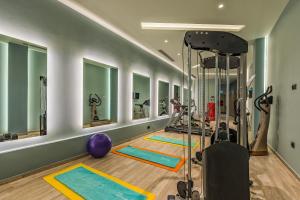 a gym with a bunch of exercise equipment in a room at Alexandra Beach Resort & Spa in Tsilivi